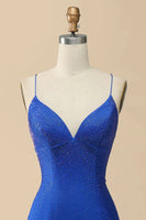 Load image into Gallery viewer, Mermaid Spaghetti Straps Red Long Prom Dress with Criss Cross Back