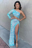 Load image into Gallery viewer, Sheath One Shoulder Red Sequins Long Prom Dress with Silt