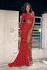 Load image into Gallery viewer, Sheath One Shoulder Red Sequins Long Prom Dress with Silt