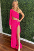 Load image into Gallery viewer, Sheath One Shoulder Red Sequins Long Prom Dress with Silt