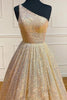 Load image into Gallery viewer, Blue One Shoulder A Line Sequins Prom Dress