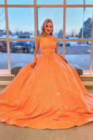 Load image into Gallery viewer, Blue One Shoulder A Line Sequins Prom Dress