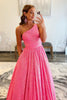 Load image into Gallery viewer, Sparkly Pink One Shoulder A Line Sequins Prom Dress