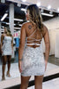 Load image into Gallery viewer, Sparkly Black Sequined Zipper Spaghetti Straps Tight Short Party Dress