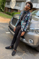 Load image into Gallery viewer, Flower Black Shawl Lapel Prom Blazer for Men