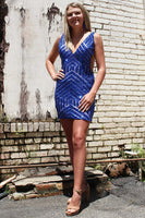 Load image into Gallery viewer, Sparkly Fuchsia Sequins V-Neck Tight Party Dress