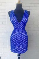 Load image into Gallery viewer, Sparkly Fuchsia Sequins V-Neck Tight Party Dress