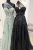 Load image into Gallery viewer, A Line One Shoulder Black Long Prom Dress with Appliques