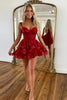 Load image into Gallery viewer, Women Sparkly Red A-Line Short Prom Dress Off the Shoulder Corset Lace Party Dress
