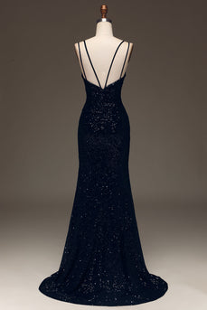 Sparky Black Long Prom Dress with Slit_6