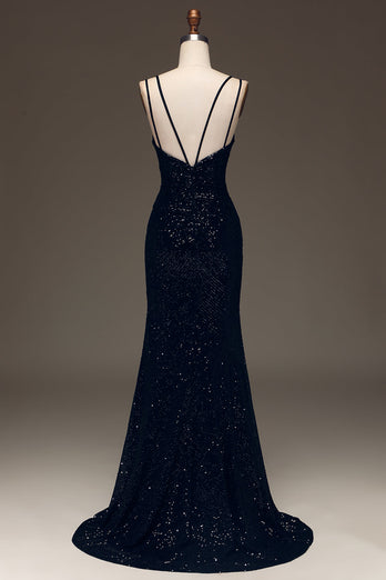 Sparky Black Long Prom Dress with Slit_2