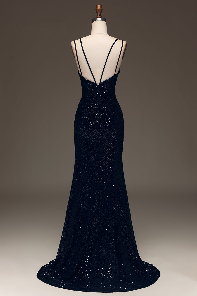 Load image into Gallery viewer, Sparky Black Long Prom Dress with Slit_2