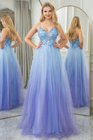 Load image into Gallery viewer, Glitter A Line Tulle Long Prom Dress With Appliques