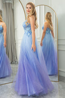 Load image into Gallery viewer, Glitter A Line Tulle Long Prom Dress With Appliques