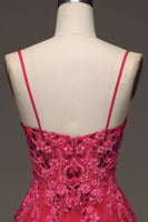Load image into Gallery viewer, Spaghetti Straps A Line Fuchsia Prom Dress with Appliques