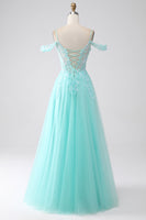 Load image into Gallery viewer, Light Green Cold Shoulder Sequins Prom Dress
