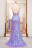 Load image into Gallery viewer, Sparkly Purple Mermaid Long Prom Dress With Embroidery Appliques