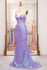 Load image into Gallery viewer, Sparkly Purple Mermaid Long Prom Dress With Embroidery Appliques