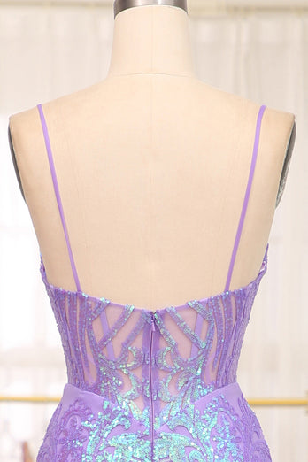 Sparkly Purple Mermaid Long Prom Dress With Embroidery Appliques