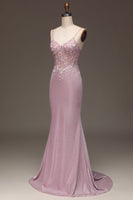 Load image into Gallery viewer, Glitter Blush Spaghetti Straps Mermaid Long Prom Dress with Beading