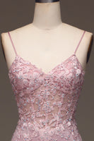 Load image into Gallery viewer, Glitter Blush Spaghetti Straps Mermaid Long Prom Dress with Beading