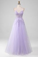 Load image into Gallery viewer, Sparkly Light Purple A-Line Spaghetti Straps Long Prom Dress With Beading