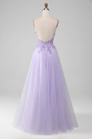 Load image into Gallery viewer, Sparkly Light Purple A-Line Spaghetti Straps Long Prom Dress With Beading