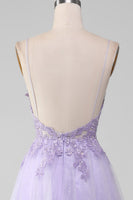 Load image into Gallery viewer, Sparkly Light Purple A-Line Spaghetti Straps Long Prom Dress With Beading