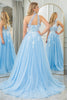 Load image into Gallery viewer, Light Blue A Line One Shoulder Tulle Long Prom Dress With Appliques
