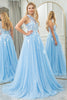 Load image into Gallery viewer, Light Blue A Line One Shoulder Tulle Long Prom Dress With Appliques