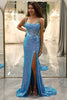 Load image into Gallery viewer, Sparkly Blue Mermaid Long Prom Dress With Slit
