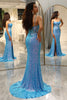 Load image into Gallery viewer, Sparkly Blue Mermaid Long Prom Dress With Slit
