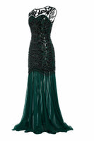 Load image into Gallery viewer, Green 1920s Sequined Flapper Dress