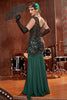 Load image into Gallery viewer, Dark Green Long 1920s Sequined Flapper Dress