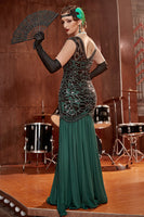 Load image into Gallery viewer, Dark Green Long 1920s Sequined Flapper Dress