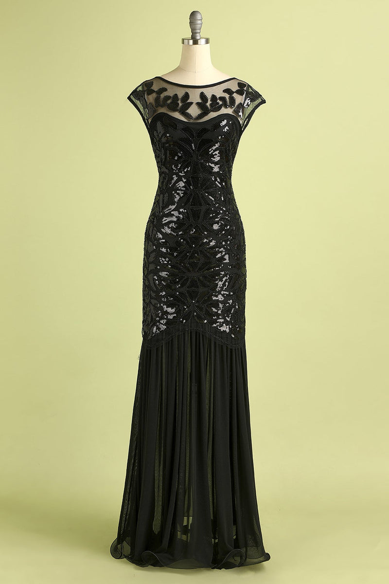 Load image into Gallery viewer, Black&amp;Gold 1920s Sequined Flapper Dress