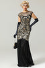 Load image into Gallery viewer, Black&amp;Gold 1920s Sequined Flapper Dress