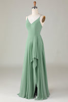 Load image into Gallery viewer, Spaghetti Straps Matcha Long Bridesmaid Dress with Ruffles