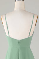 Load image into Gallery viewer, Spaghetti Straps Matcha Long Bridesmaid Dress with Ruffles