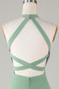 Load image into Gallery viewer, A-Line Halter Open Back Matcha Bridesmaid Dress with Split Front