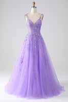 Load image into Gallery viewer, Lilac A-Line Spaghetti Straps Long Prom Dress with Appliques