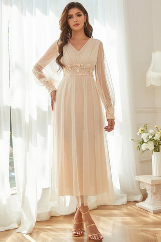 Apricot V Neck Mother Of The Bride Dress