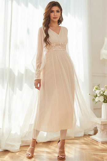 Apricot V Neck Mother Of The Bride Dress