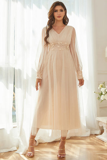 Apricot V Neck Mother Of The Bride Dress