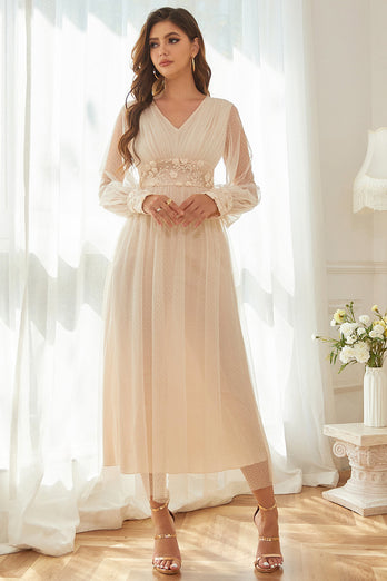 Apricot V Neck Mother Of The Bride Dress