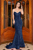 Load image into Gallery viewer, Sparkly Mermaid Sweetheart Sweep Train Black Prom Dress With Sequins
