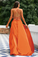 Load image into Gallery viewer, Royal Blue A-Line Spaghetti Straps Backless Long Satin Prom Dress with Slit