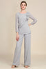Load image into Gallery viewer, Grey Long Sleeves 2 Piece Mother of the Bride Pant Suits
