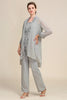 Load image into Gallery viewer, Grey 3 Piece Mother of the Bride Pant Suits with Lace