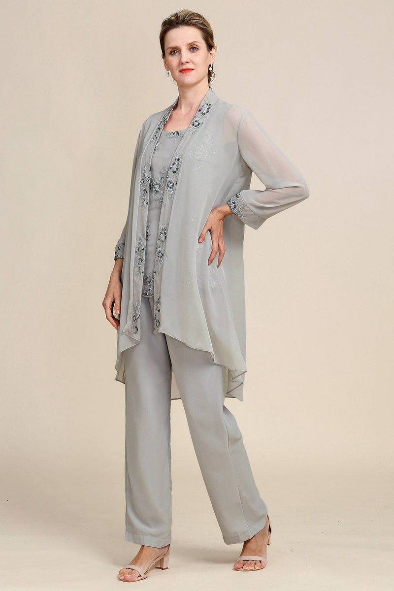 Load image into Gallery viewer, Grey 3 Piece Mother of the Bride Pant Suits with Lace